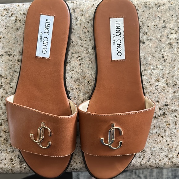 Womens Jimmy Choo Slippers in Size 38 and color dark Tan. Only worn 2 times - Picture 5 of 7